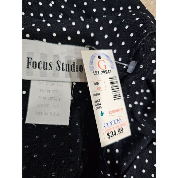 NWT Women's Focus Studio Dress Black with White Polka Dot Size 12 Made in USA - Picture 6 of 7